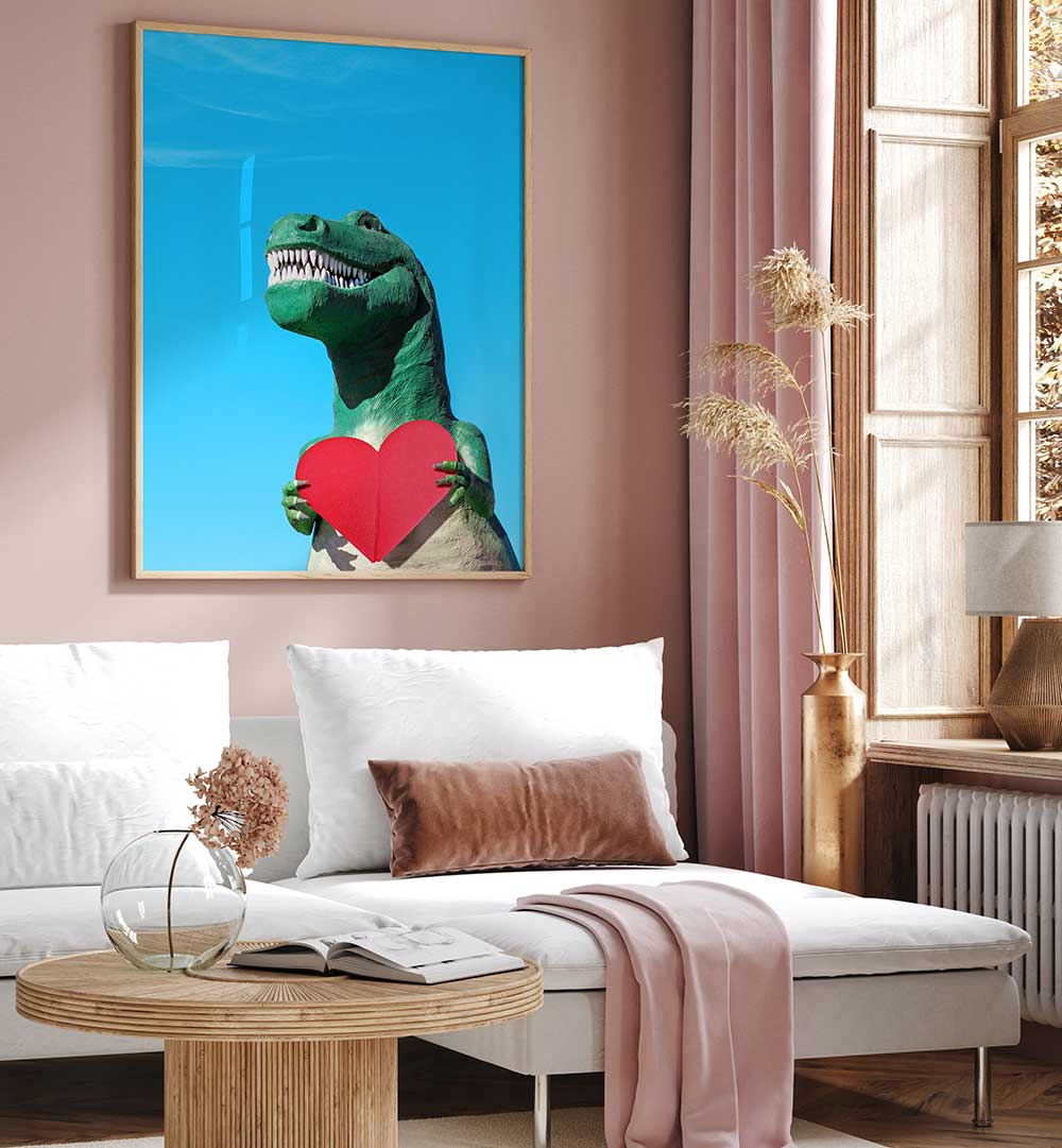 TYRANNOSAURUS REX WITH A RED PAPER HEART I , PHOTOGRAPHY PRINTS