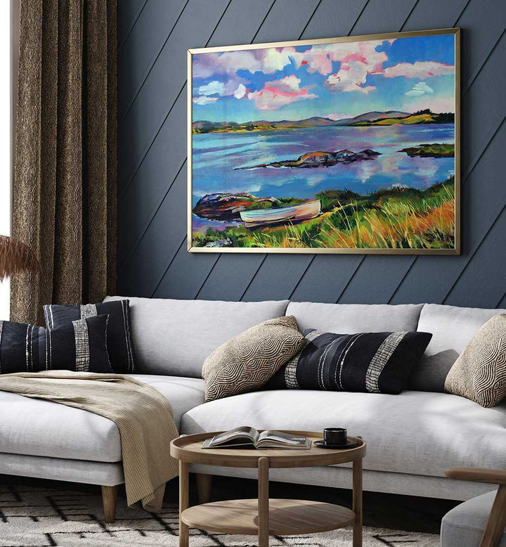 BOAT ON THE LAKE , BEACH PAINTINGS