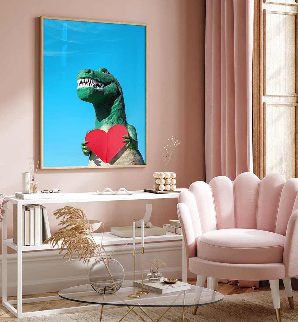 TYRANNOSAURUS REX WITH A RED PAPER HEART I , PHOTOGRAPHY PRINTS