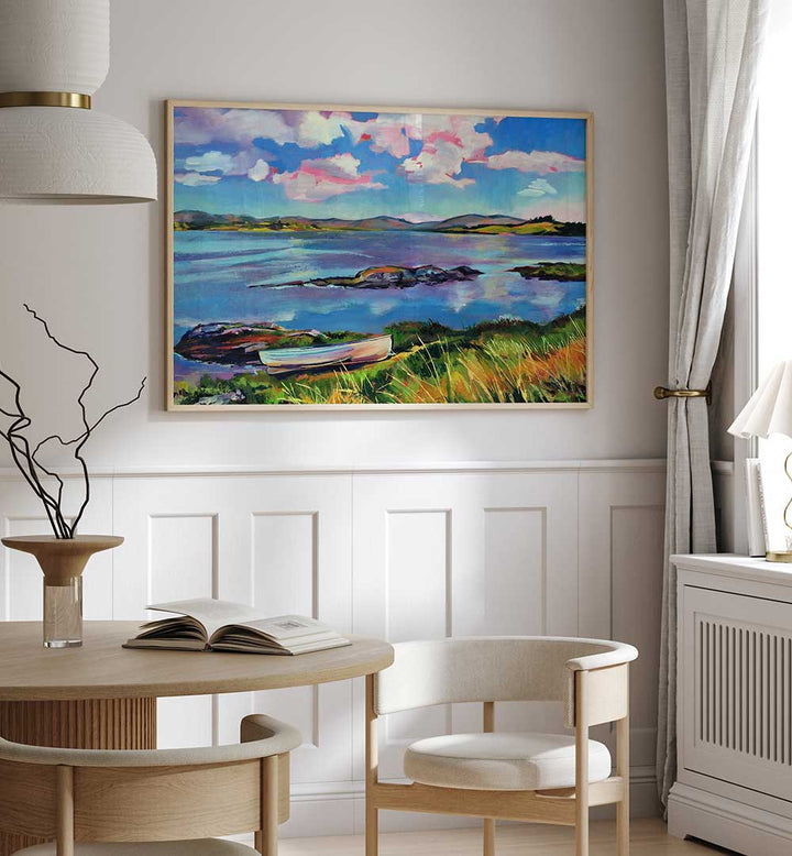 BOAT ON THE LAKE , BEACH PAINTINGS