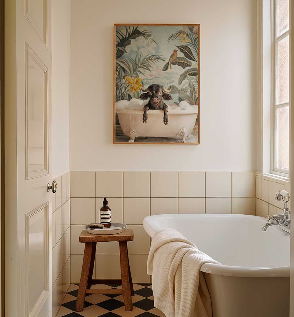 TROPICAL BUFFALO BATH , BATHROOM ART PRINTS