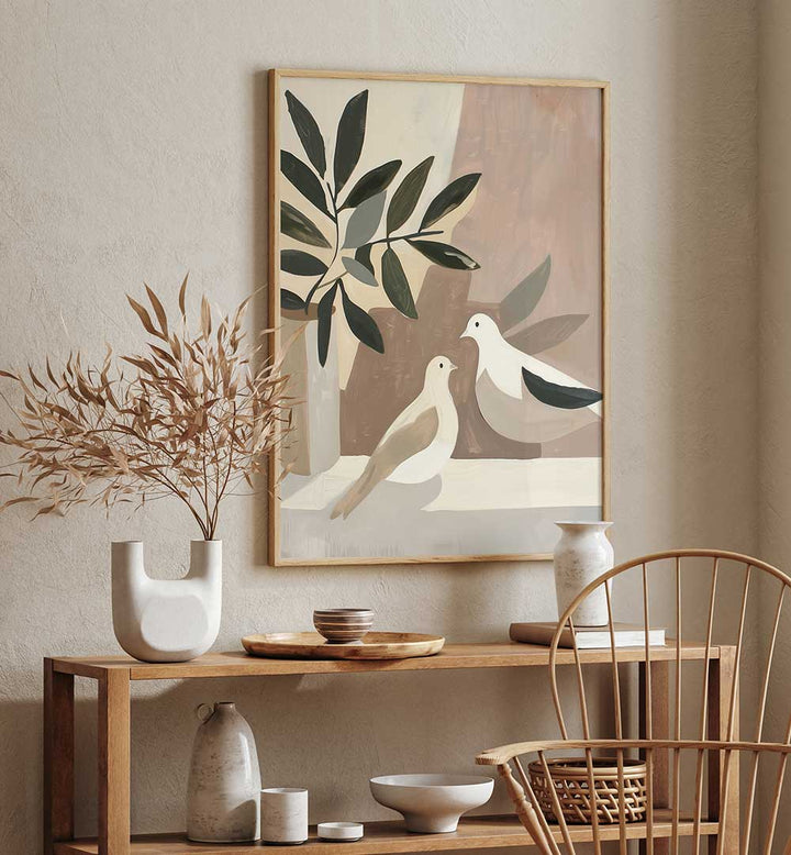 DOVES ON PATIO , BOHO ART PAINTINGS