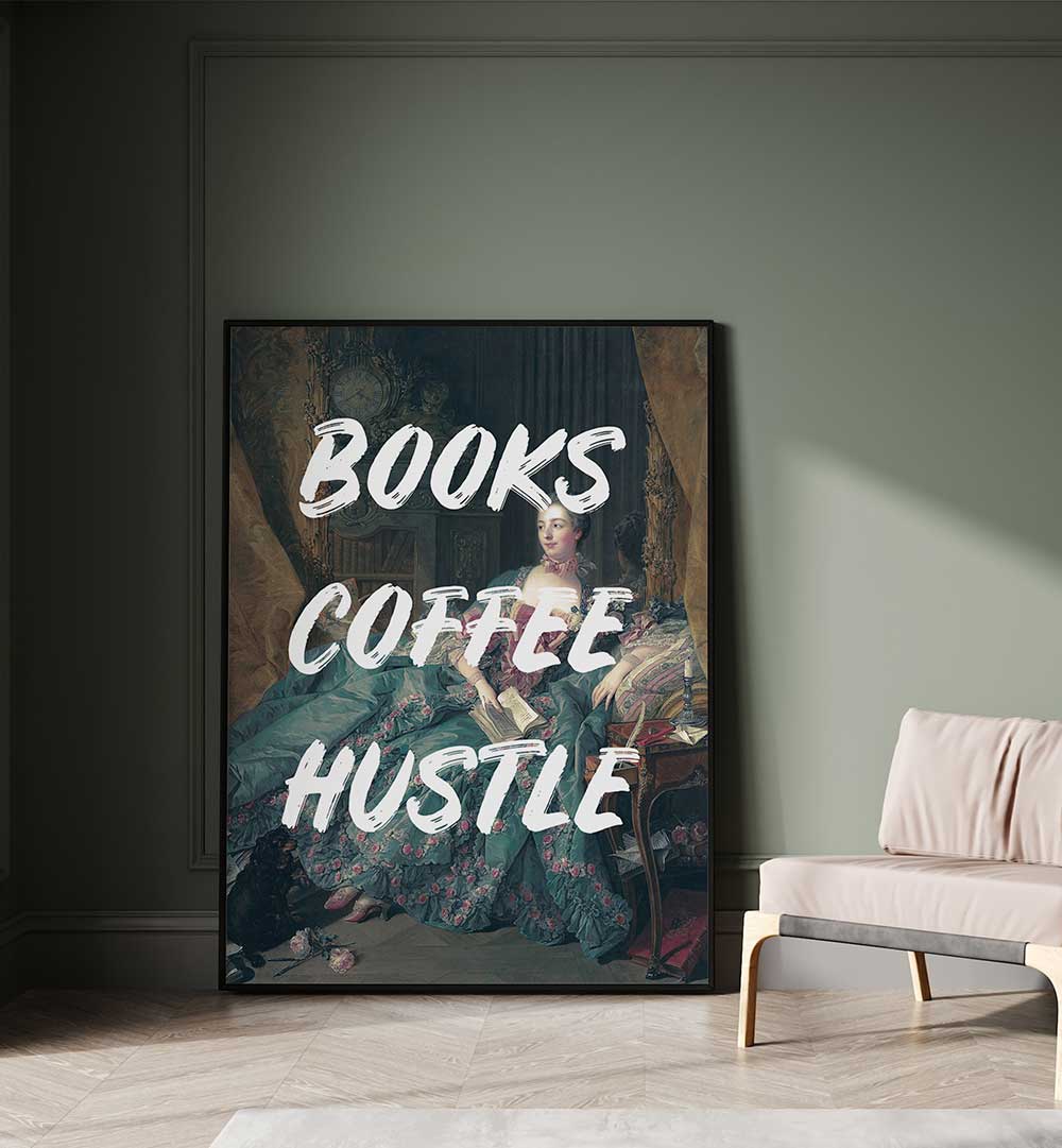 BOOKS COFFEE WHITE , ALTERED ART PRINTS