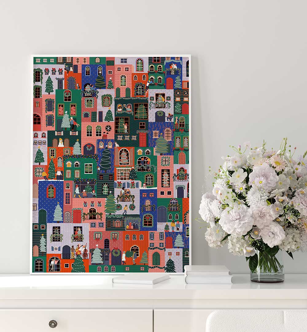 HOLIDAY HOUSES , PATTERN ART PRINTS