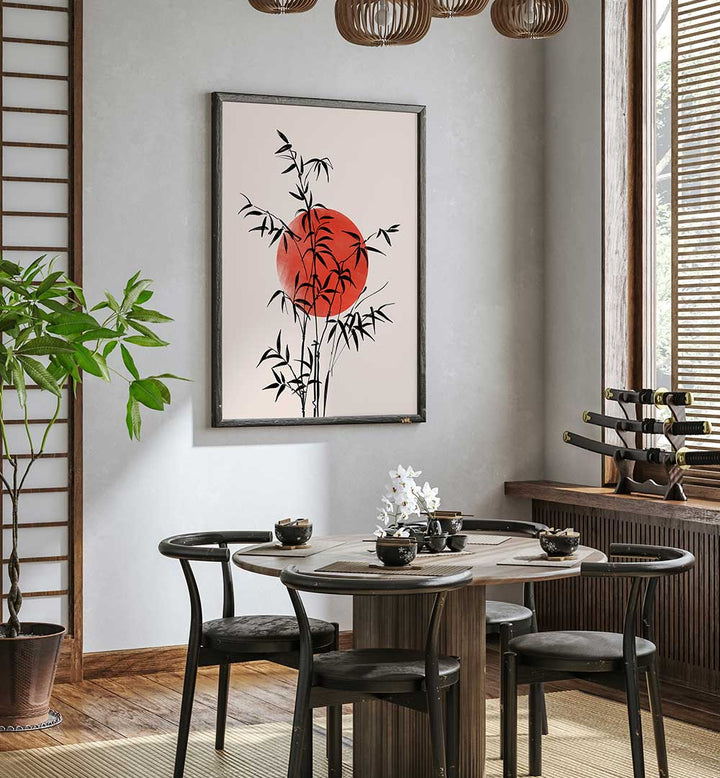 BAMBOO WITH RED SUN , LANDSCAPE PAINTINGS