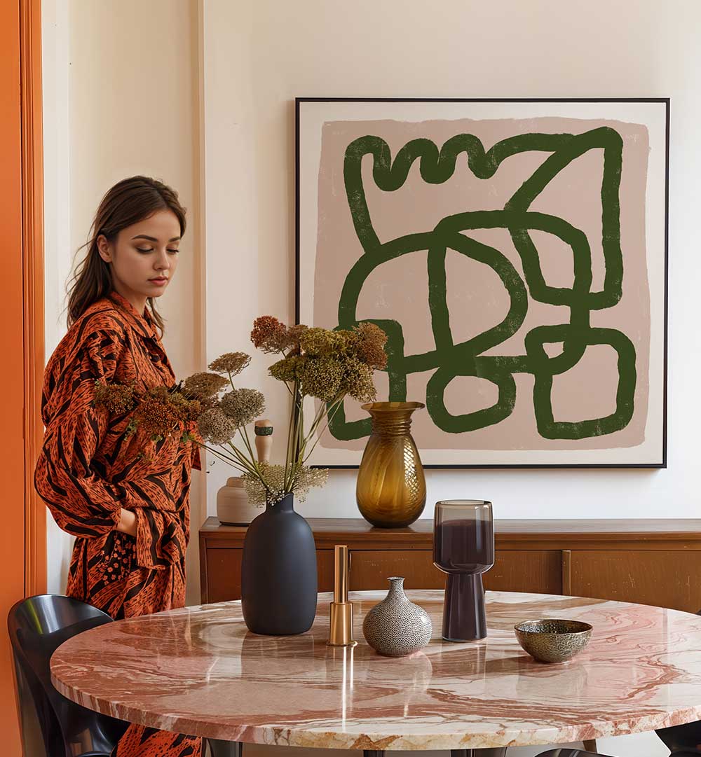 LINE DRAWING GREEN , LINE ART PAINTINGS