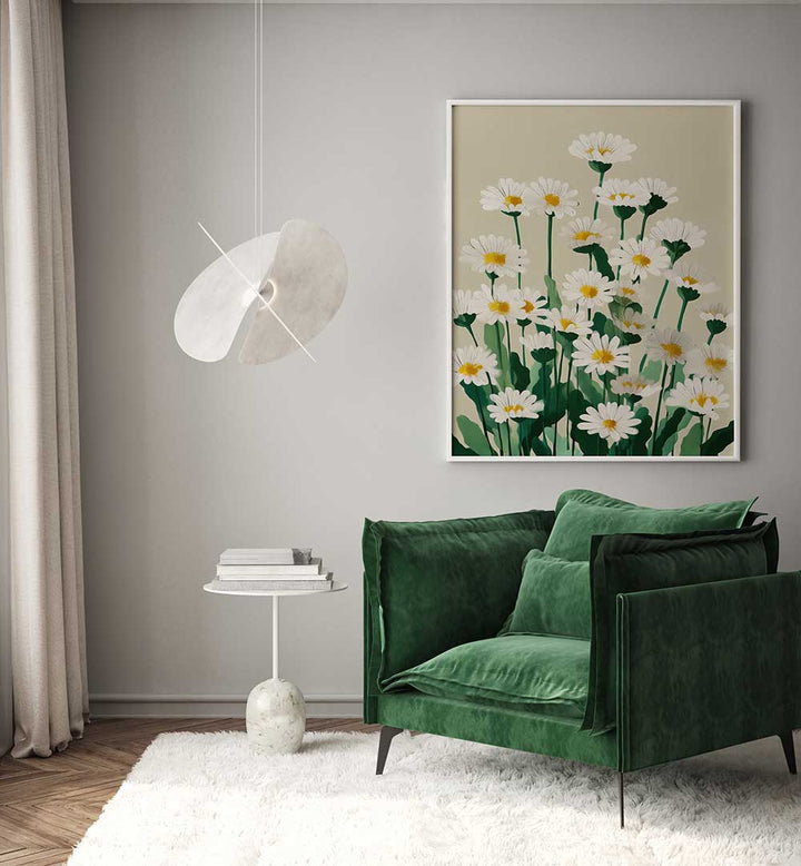 DAISY MEADOW MORNING , FLORAL FLOWER PAINTINGS