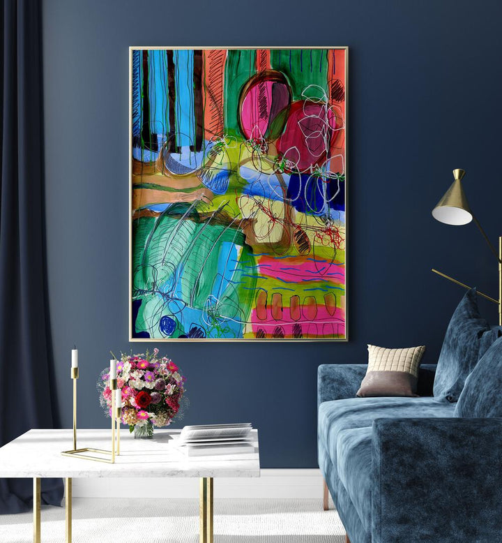 Vibrant COMPOSITION FOR A SUNDAY MORNING, ABSTRACT PAINTINGS adds a touch of tranquility to any living space.