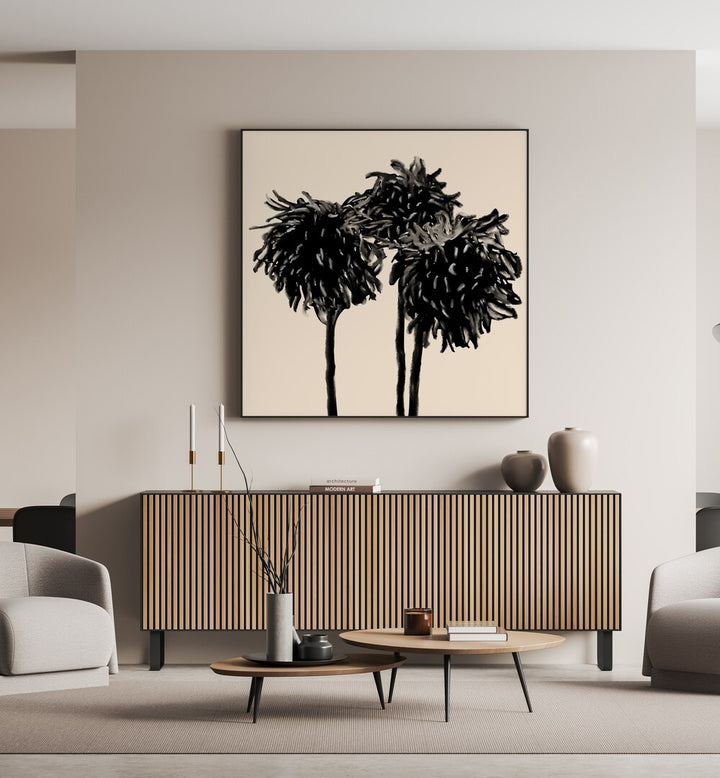 Chrysanthemum Noir, Floral Flower Paintings displayed in a modern living room, enhancing elegance and serenity.