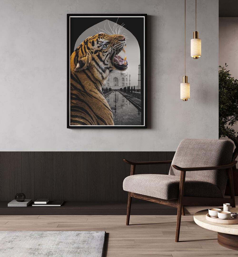 BENGALI STARE, ANIMAL PAINTINGS showcase a majestic tiger, blending culture and artistry in a stunning wall decor piece.