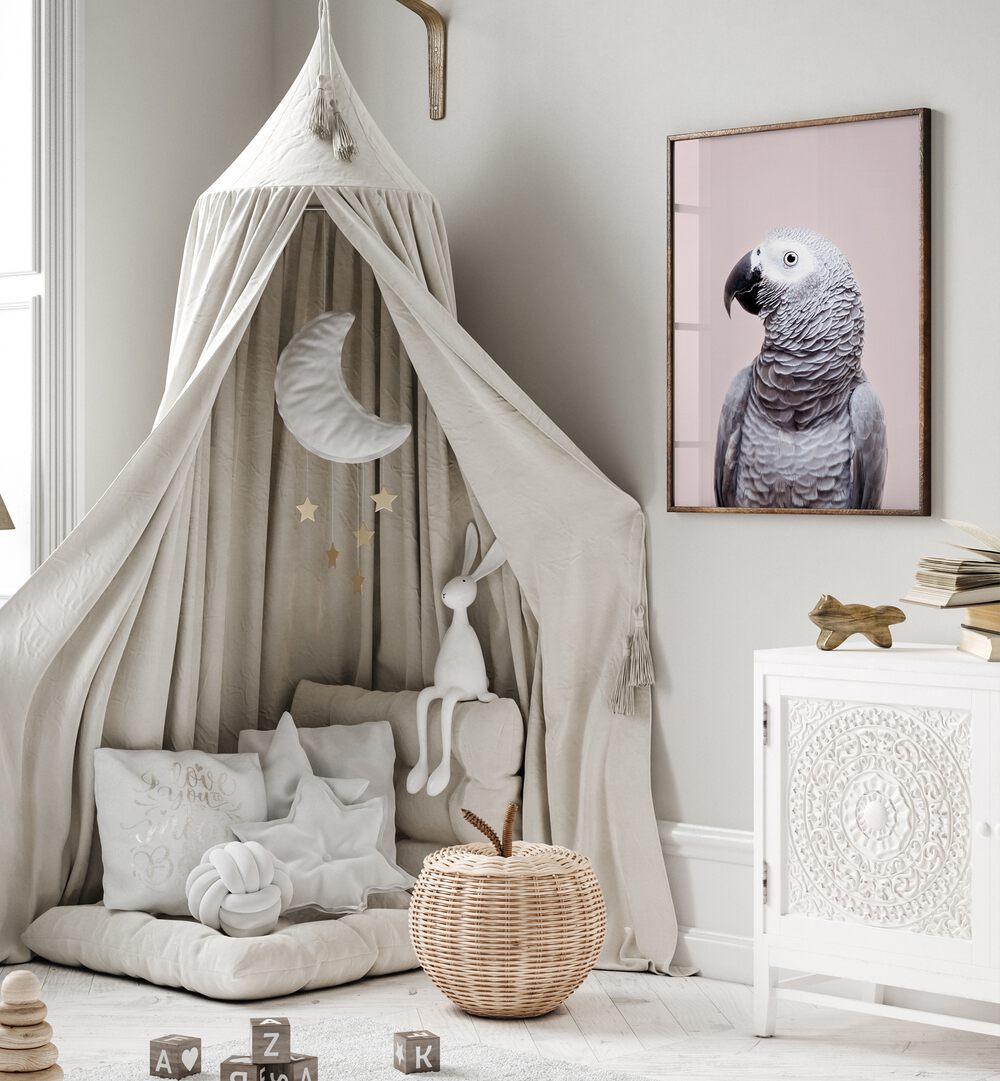 Stunning AFRICAN GREY art piece enhances any space, showcasing the charm of this intelligent parrot in animal paintings.