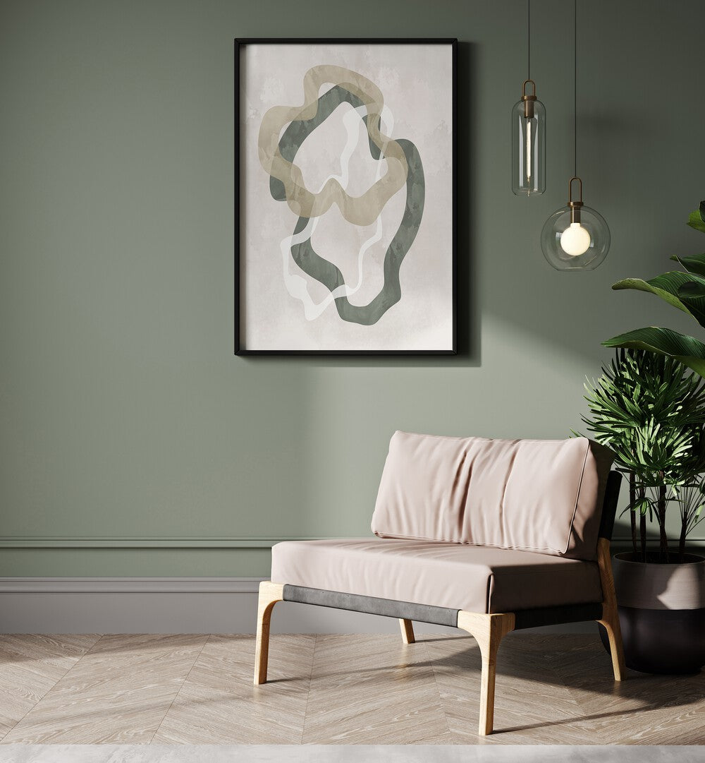 Contemporary ABSTRACT GREEN FORMS II, ABSTRACT PAINTINGS featuring vibrant greens and geometric shapes for stylish decor.