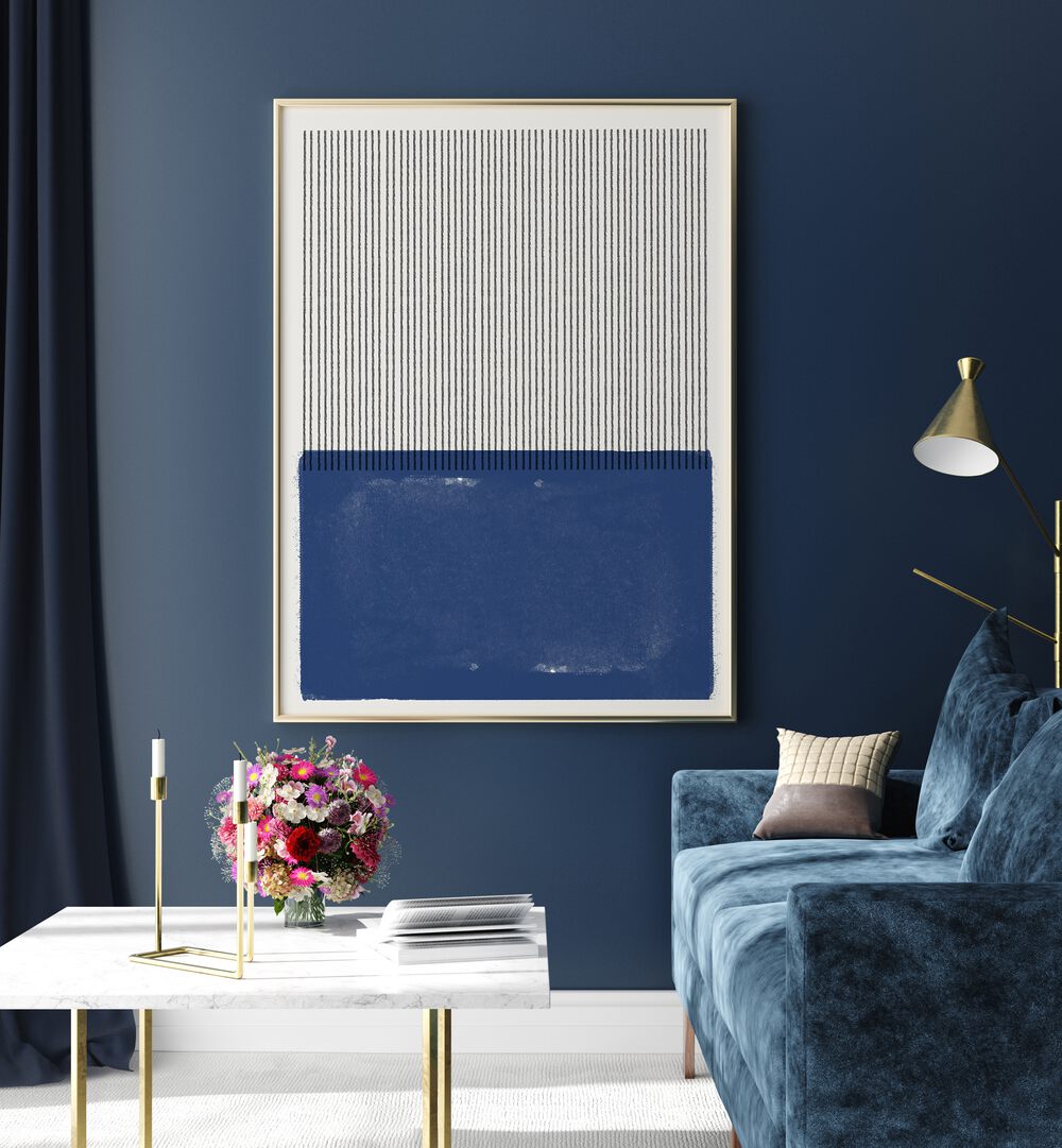 Stylish BLUE ABSTRCT, GEOMETRIC ART PRINTS from The Miuus Studio elevate your living space with modern aesthetics.