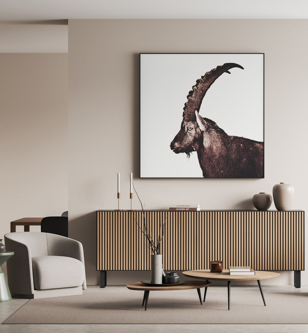 Stunning Capricorn in Snow animal painting, capturing majestic wildlife beauty for your home decor.