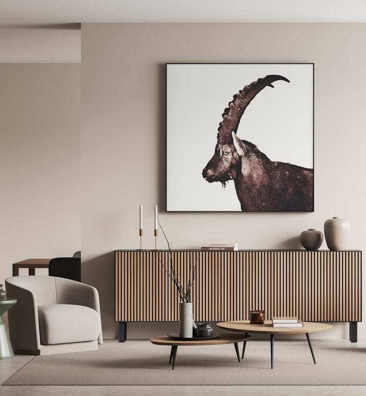 Stunning Capricorn in Snow animal painting, capturing majestic wildlife beauty for your home decor.