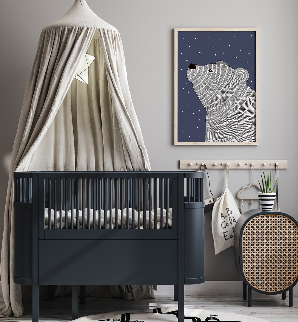 POLA BEAR NIGHT GAZE, KIDS ROOM PAINTINGS add a serene touch to any child's room with its enchanting polar bear design.
