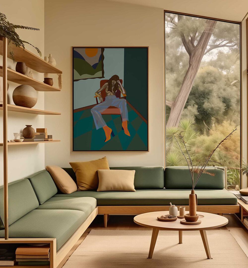Stylish living space featuring HESTER II, PORTRAITS artwork, blending modern design with artistic expression.