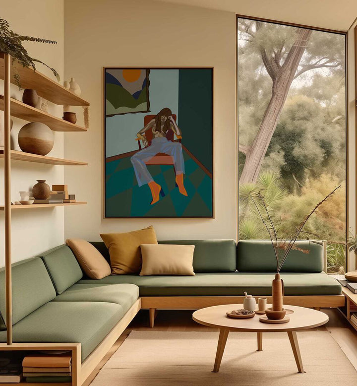 Stylish living space featuring HESTER II, PORTRAITS artwork, blending modern design with artistic expression.