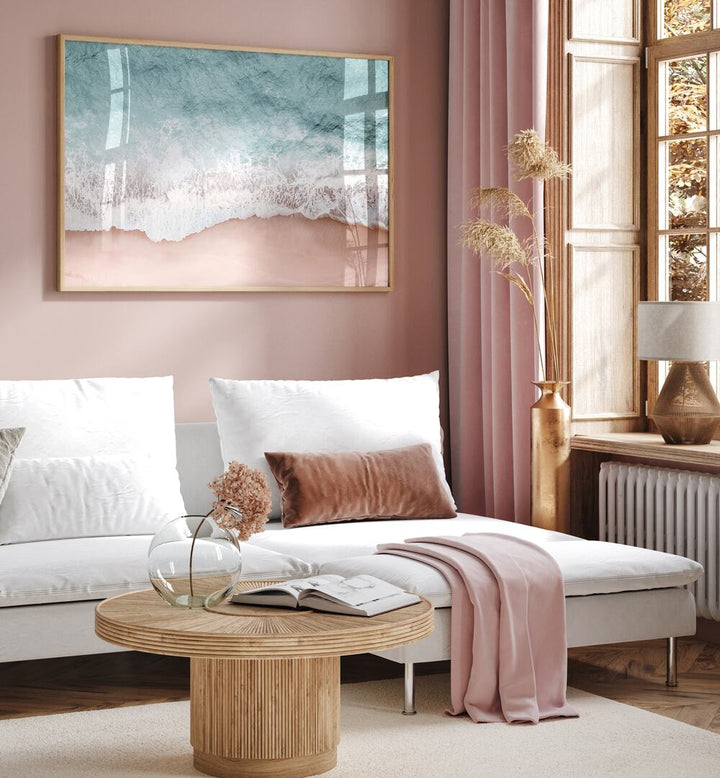 Stylish living room featuring BEACH VIBES III, BEACH PAINTINGS, enhancing the serene coastal atmosphere.