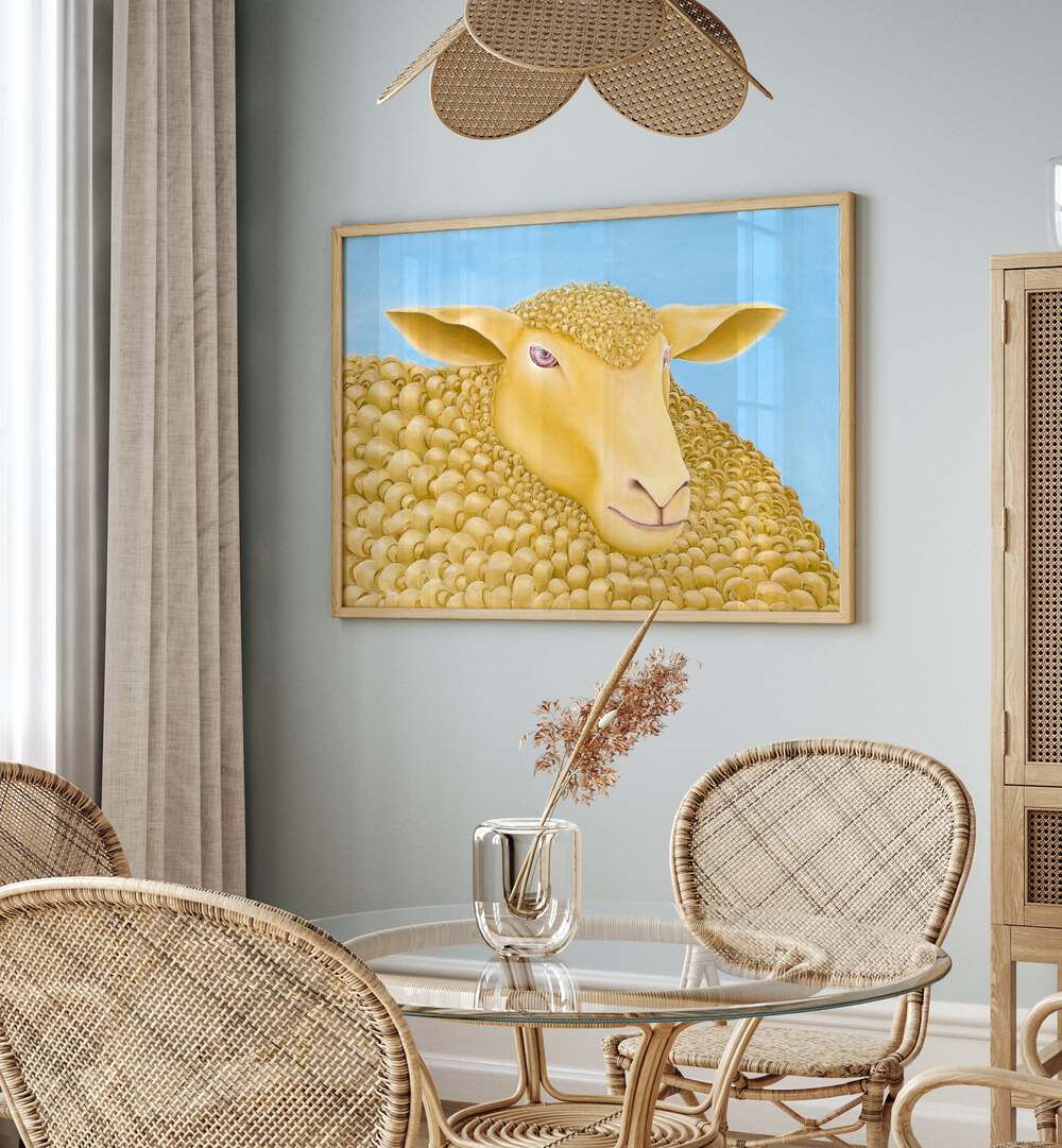 Woolly Mundane, Animal Paintings feature a charming sheep artwork, perfect for nature lovers and art enthusiasts.