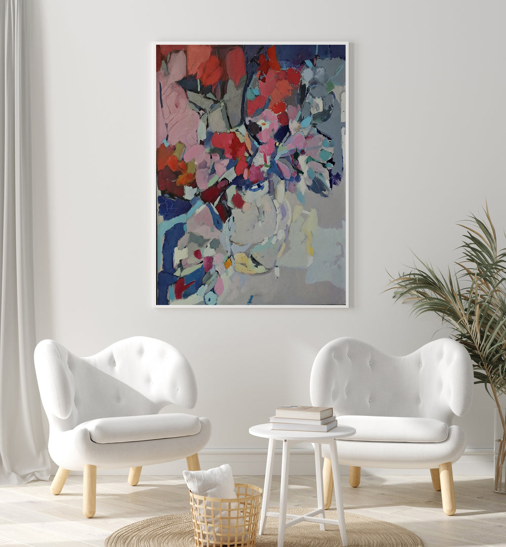 Colorful ABSTRACT C, ABSTRACT PAINTINGS showcased in a modern living room, enhancing the aesthetic appeal.