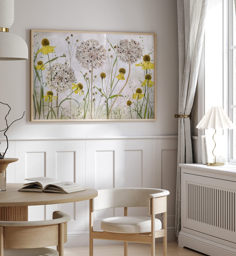 Vibrant ALLIUMS AND HELENIUMS, FLORAL FLOWER PAINTINGS, elevating your space with stunning colors and textures.
