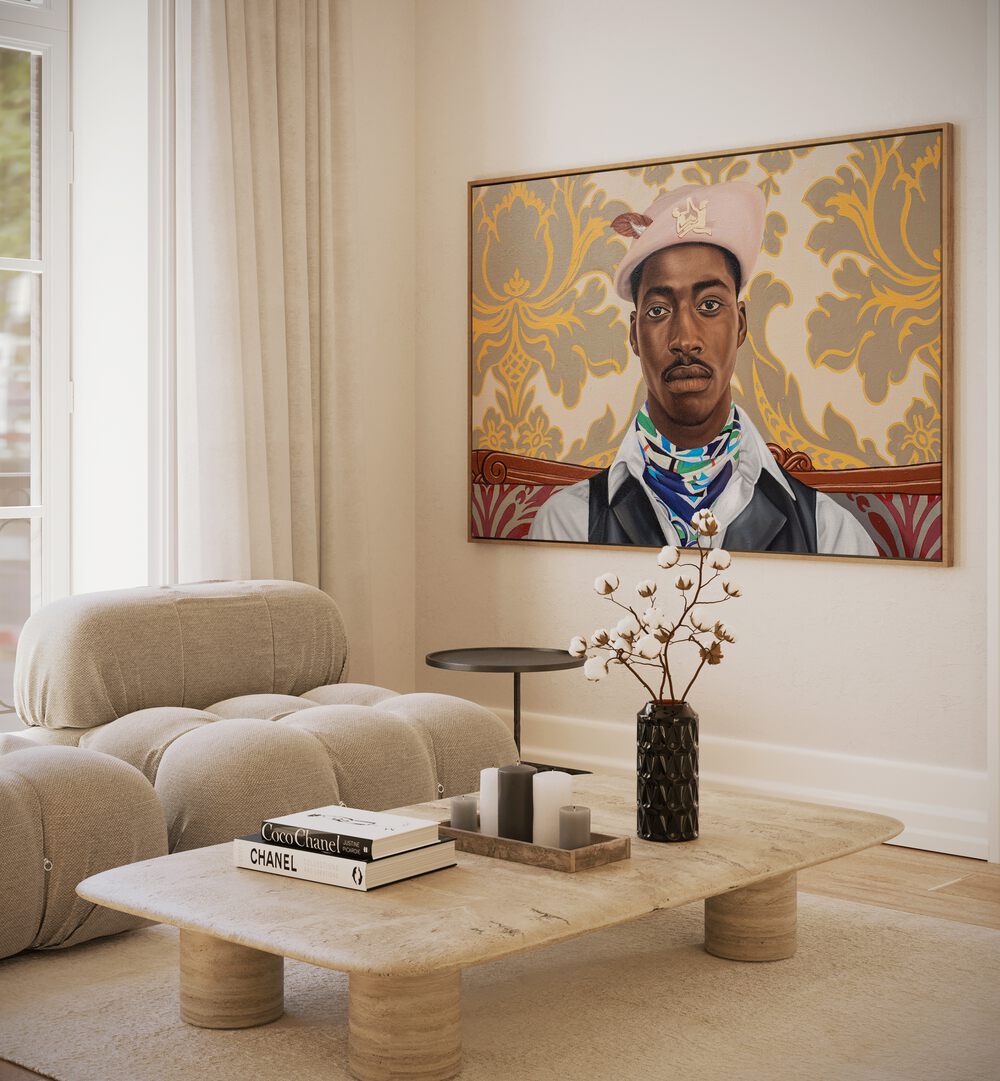 Vibrant STILL I RISE, AFRICAN ART PAINTINGS adorn a stylish living space, celebrating culture and resilience.