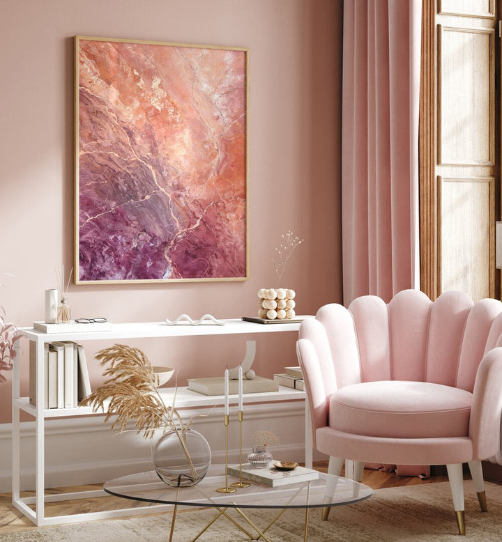 Elegant living room featuring CRIMSON EARTH VEINS, ABSTRACT PAINTINGS, showcasing rich crimson tones and earthy textures.