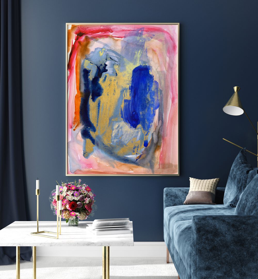 Vibrant PASSION I, ABSTRACT PAINTINGS displayed in a stylish living room setting, perfect for modern decor.