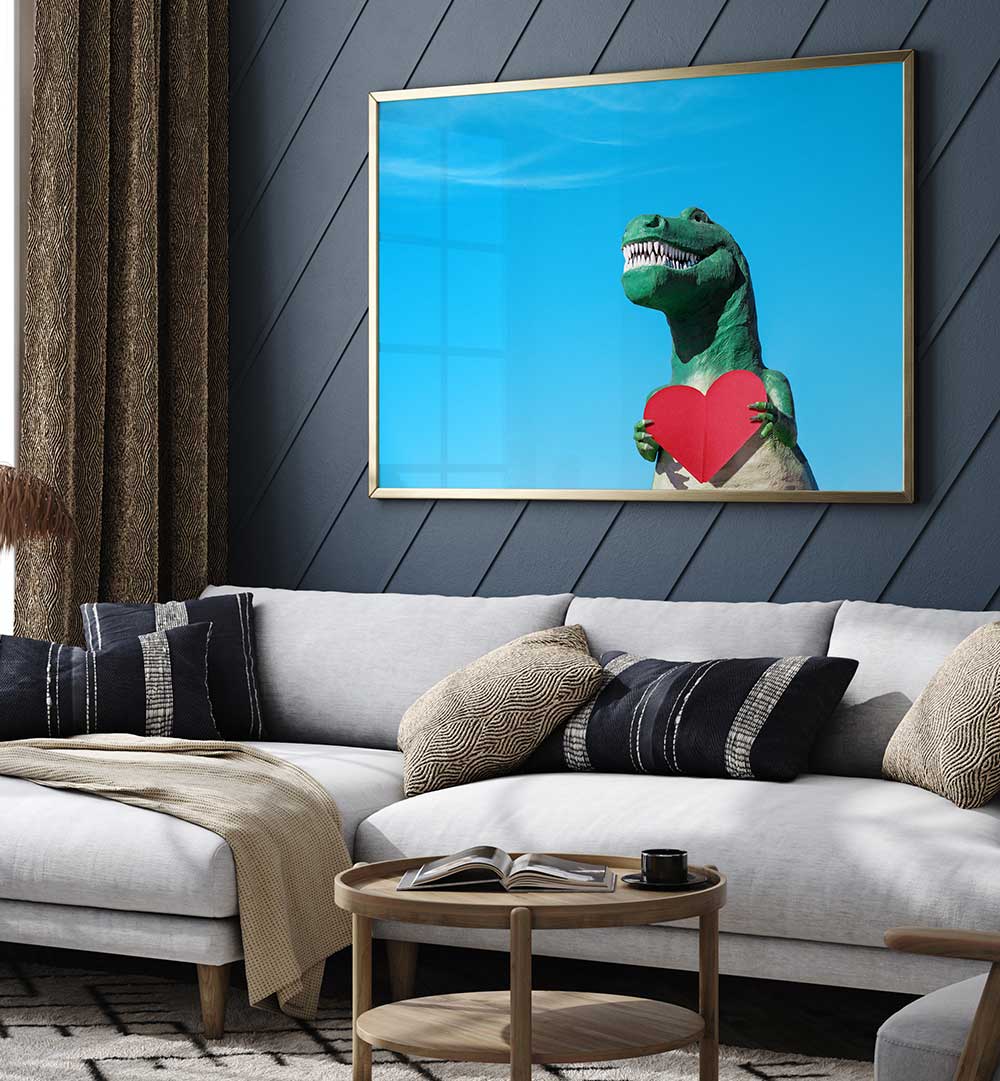 TYRANNOSAURUS REX WITH A RED PAPER HEART II , PHOTOGRAPHY PRINTS
