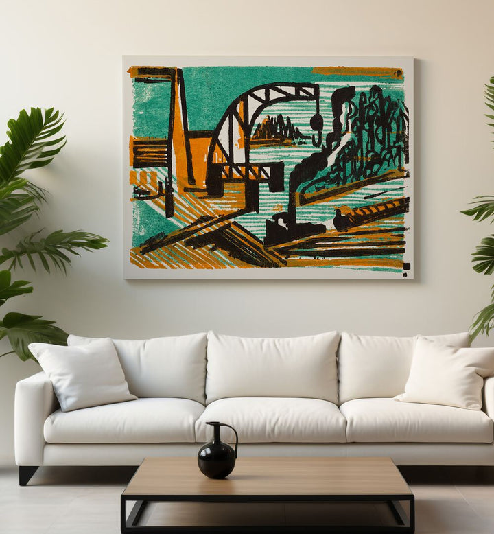 RIVER LANDSCAPE WITH CRANE  (1927)  , VINTAGE PAINTINGS