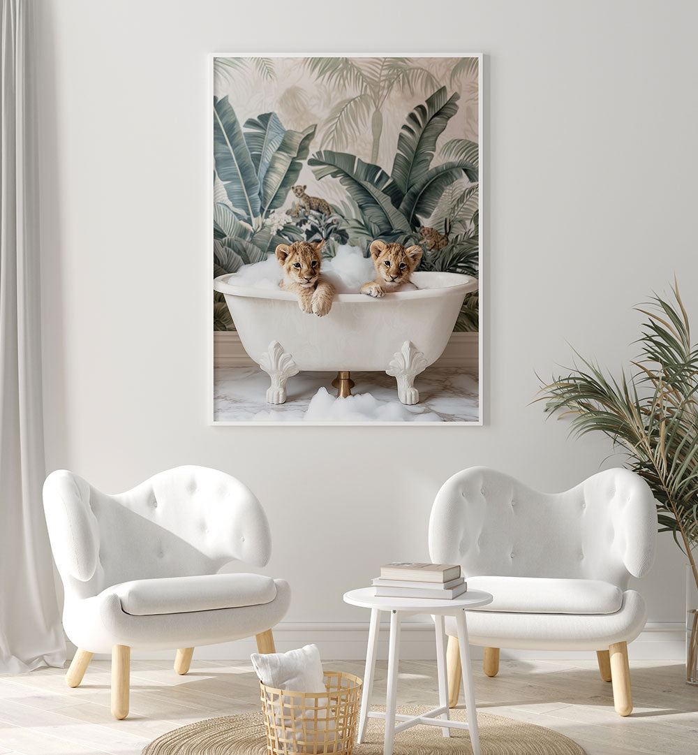 TROPICAL LION BATH , BATHROOM ART PRINTS