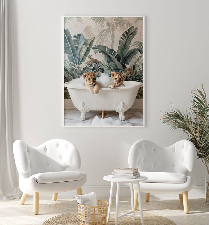 TROPICAL LION BATH , BATHROOM ART PRINTS