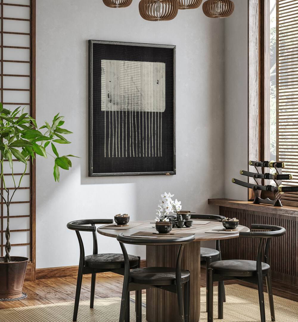 Stylish interior featuring THE COOL SQUARE JELLYFISH, GEOMETRIC ART PRINTS, enhancing modern decor and ambiance.