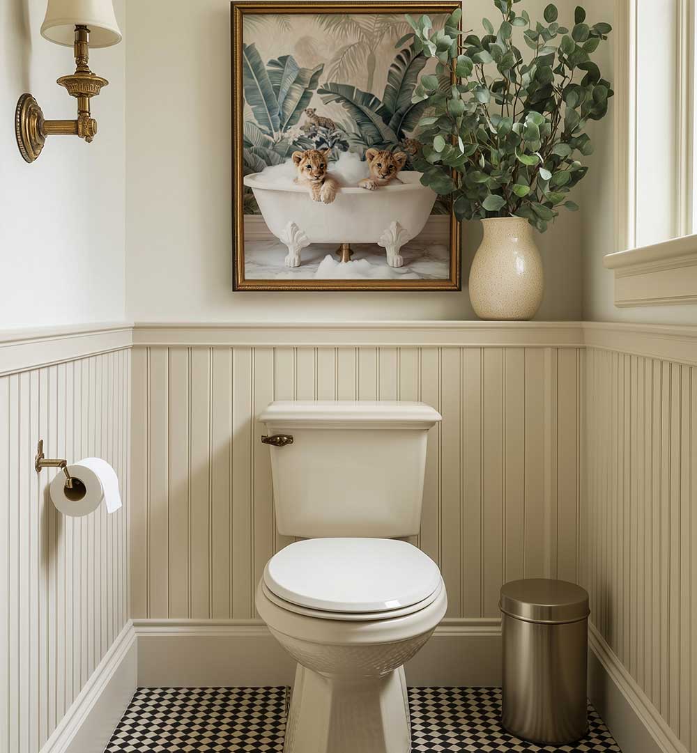 TROPICAL LION BATH , BATHROOM ART PRINTS