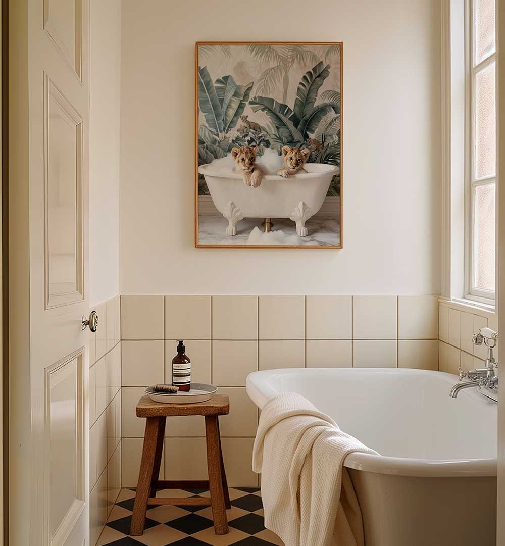 TROPICAL LION BATH , BATHROOM ART PRINTS