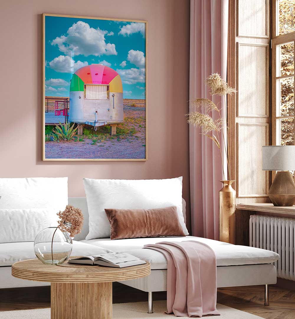 VINTAGE CAMPER TRAILER WITH RAINBOW TOP , PHOTOGRAPHY PRINTS