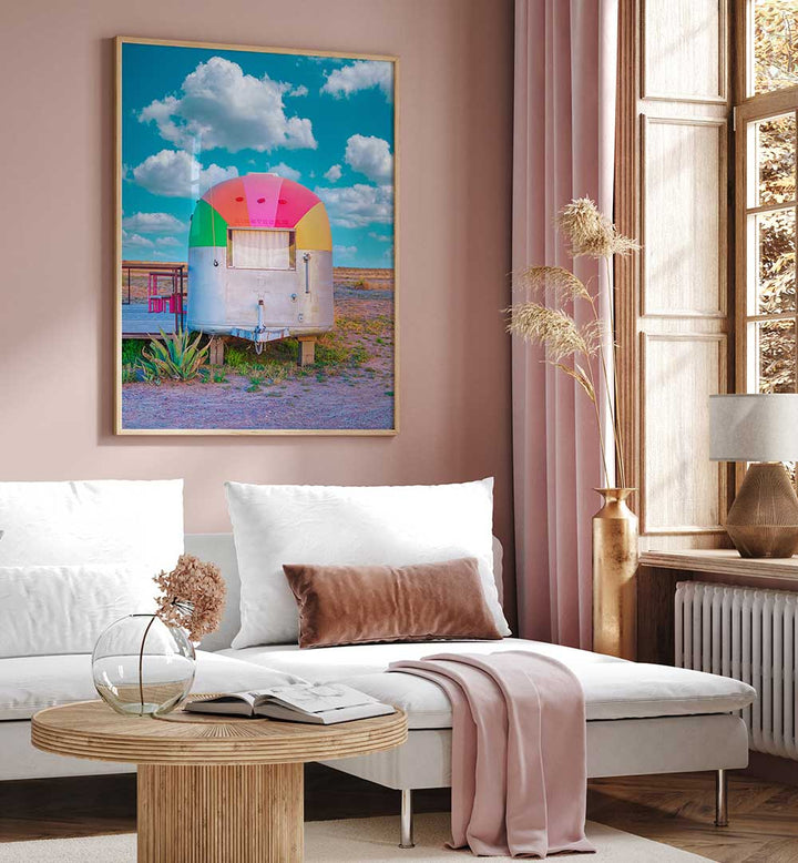 VINTAGE CAMPER TRAILER WITH RAINBOW TOP , PHOTOGRAPHY PRINTS
