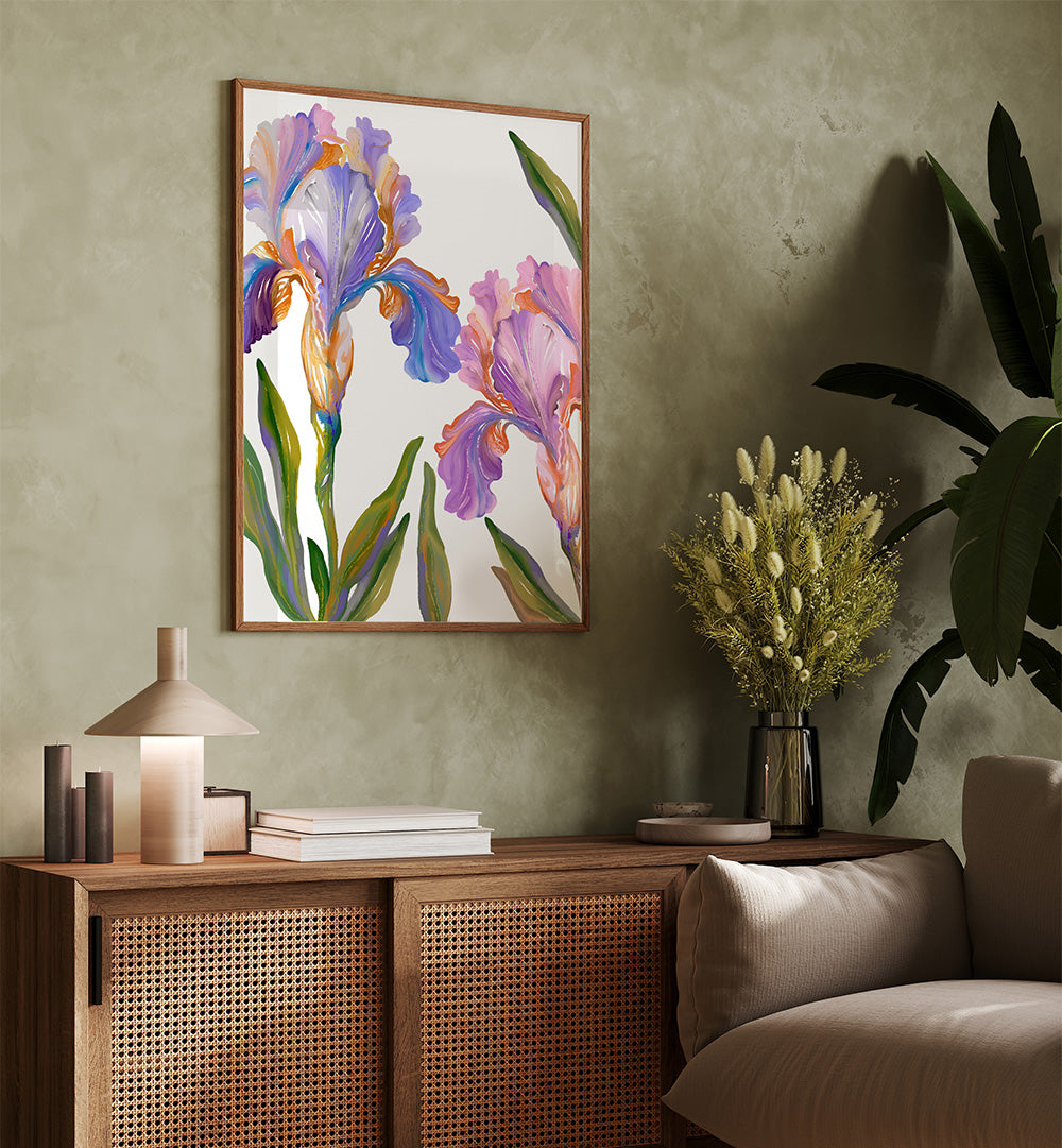 WATERCOLOR IRIS , FLORAL FLOWER PAINTINGS