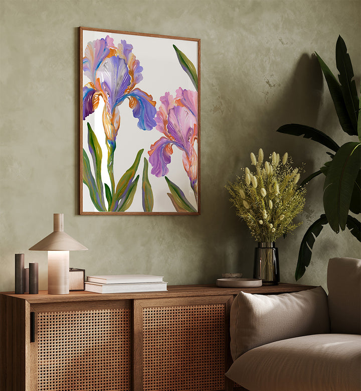 WATERCOLOR IRIS , FLORAL FLOWER PAINTINGS