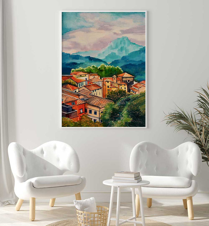 VILLAGE IN THE MOUNTAINS , LANDSCAPE PAINTINGS