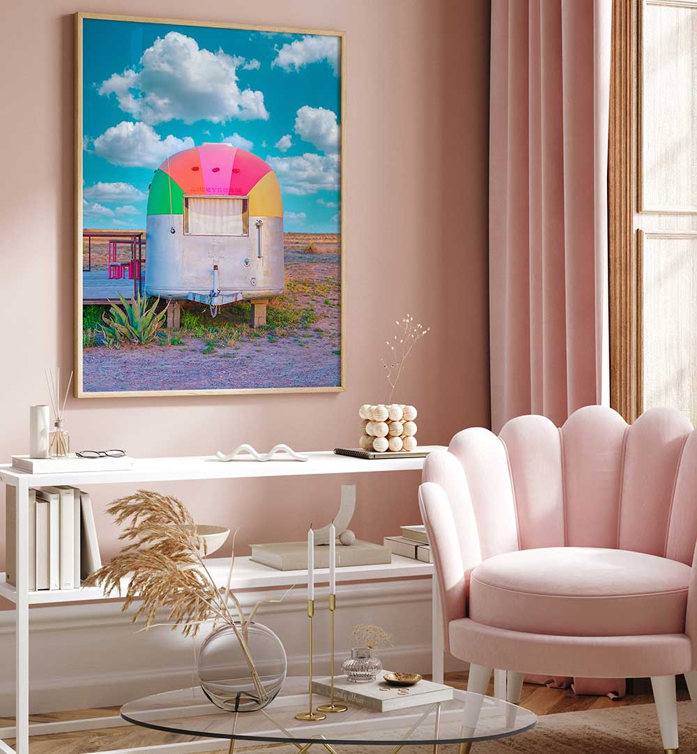 VINTAGE CAMPER TRAILER WITH RAINBOW TOP , PHOTOGRAPHY PRINTS