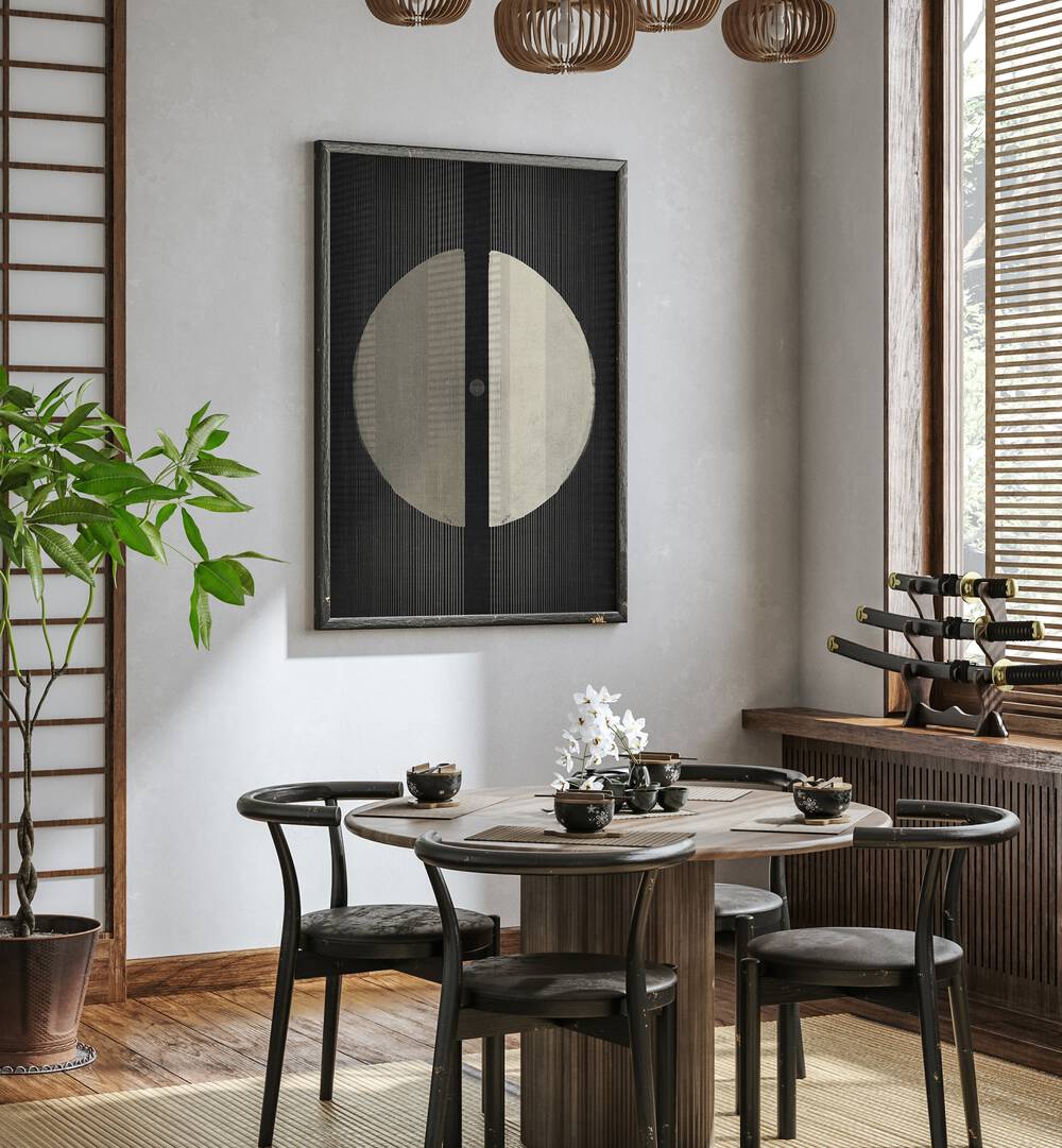 Stylish room featuring THE DARK UNIVERSE, GEOMETRIC ART PRINTS, showcasing modern abstract designs and bold symmetry.