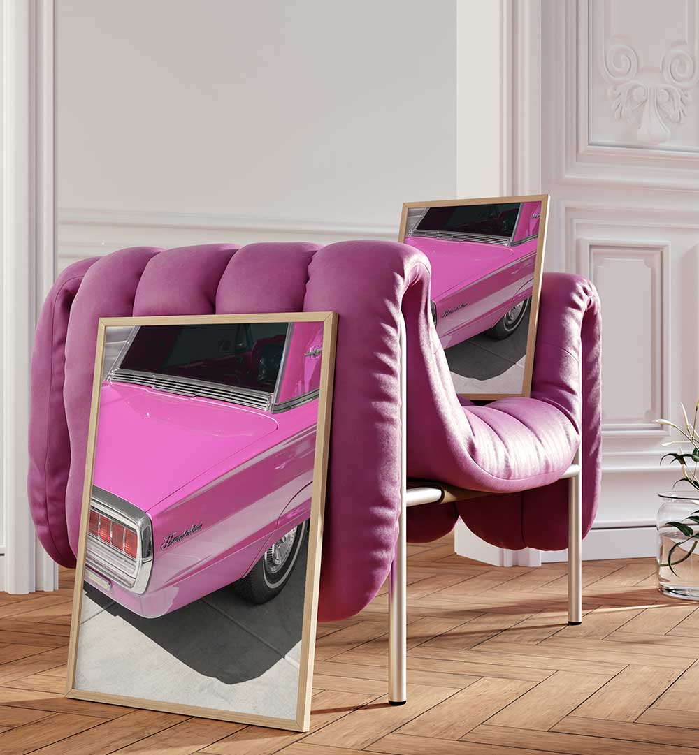 VINTAGE PINK 1965 THUNDERBIRD , PHOTOGRAPHY PRINTS