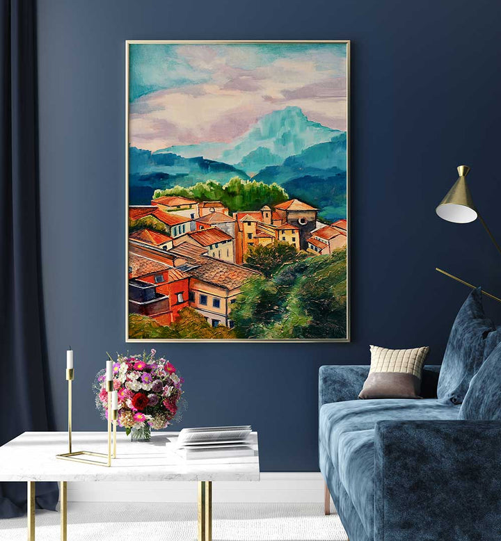 VILLAGE IN THE MOUNTAINS , LANDSCAPE PAINTINGS