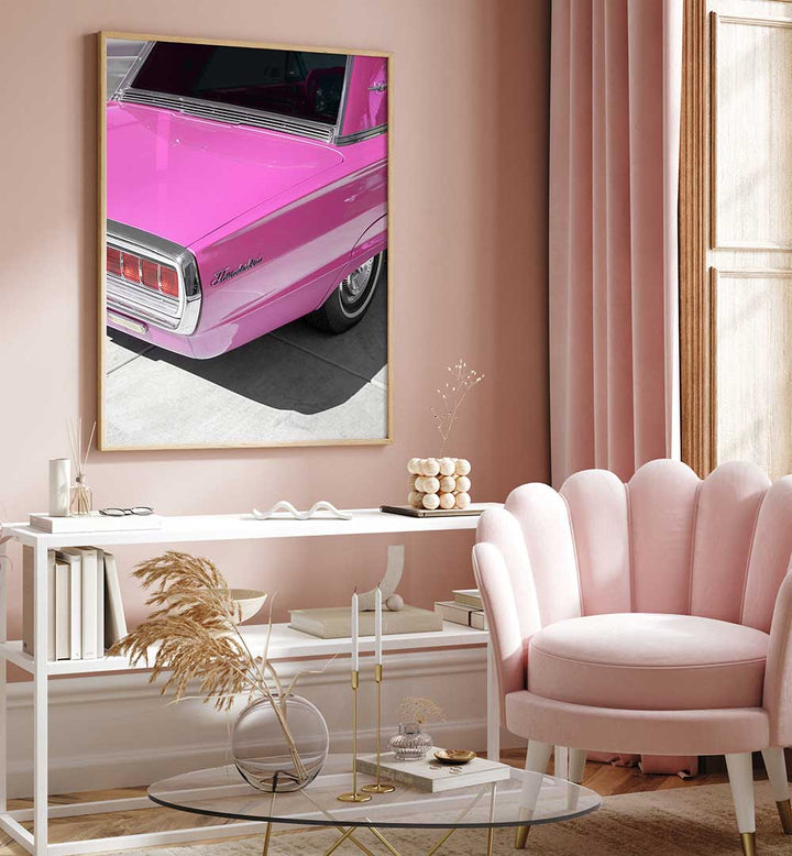 VINTAGE PINK 1965 THUNDERBIRD , PHOTOGRAPHY PRINTS