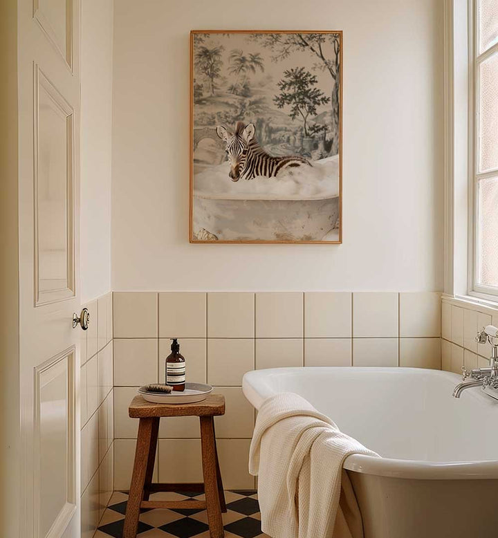 ZEBRA BUBBLE BLISS , BATHROOM ART PRINTS