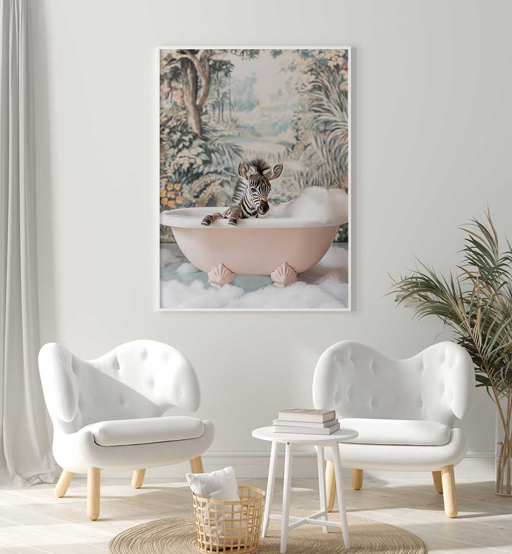 ZEBRA’S BATH TIME , BATHROOM ART PRINTS