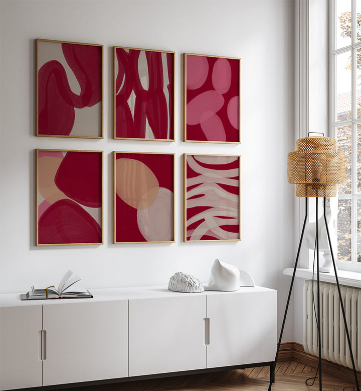 RED RESONANCE SET , SET OF 6 PAINTINGS
