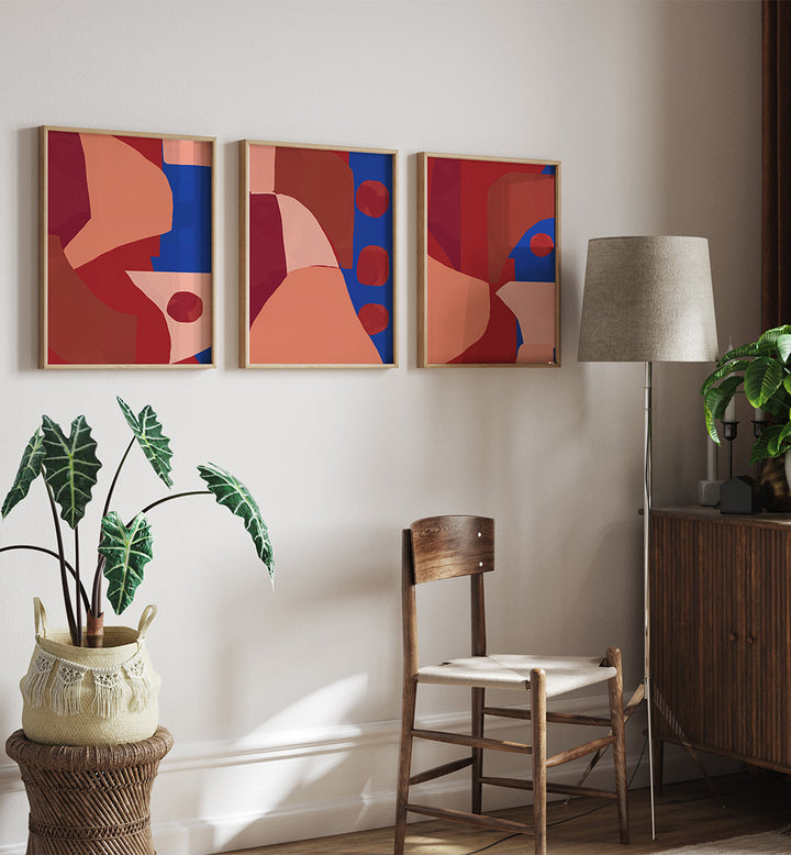 EMBER BLUE , SET OF 3 PAINTINGS